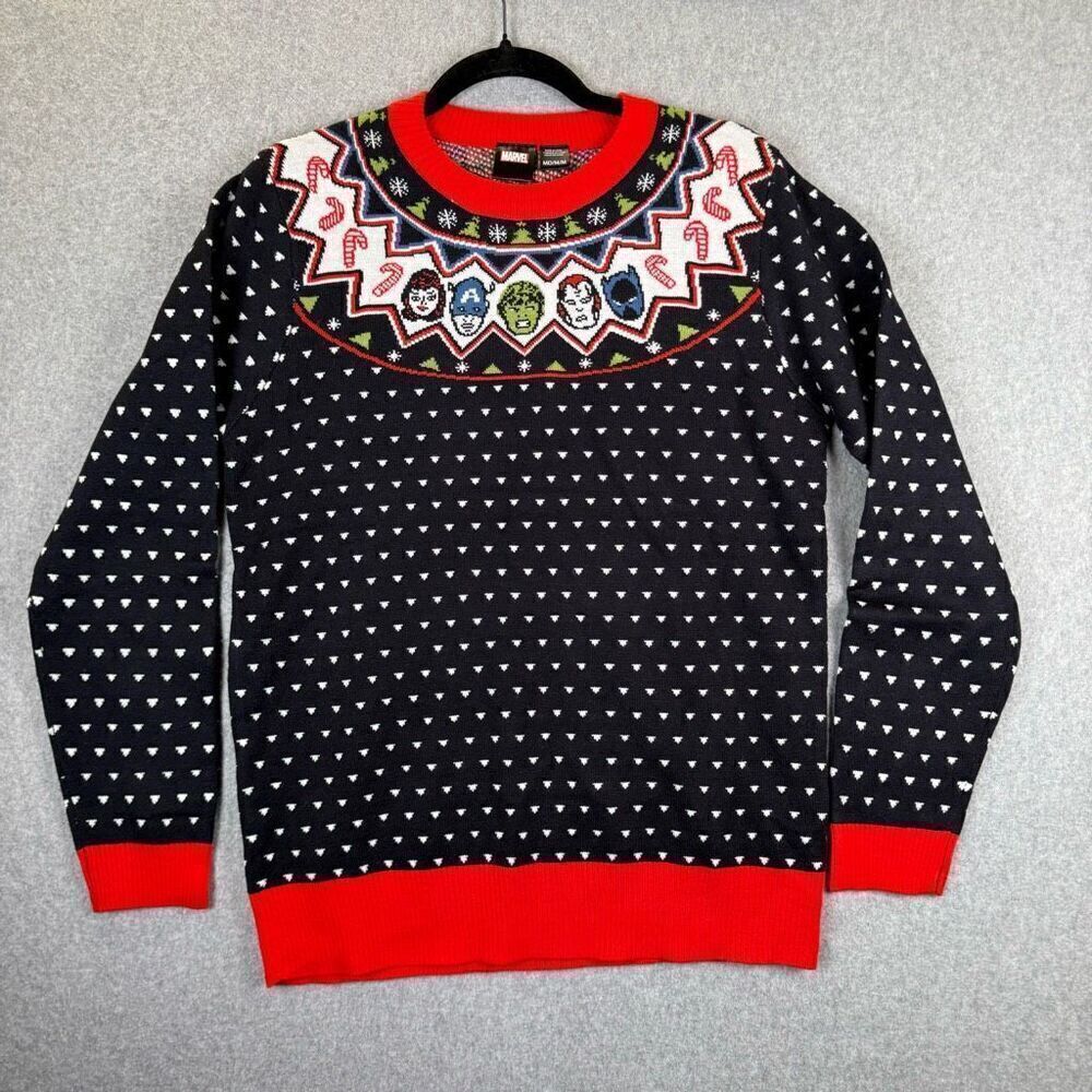 Marvel Avengers Mens Medium Christmas Sweater Captain America Hulk Black Panther
